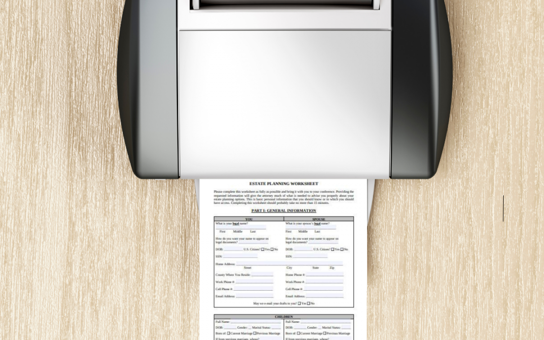 a printer printing out a diy (do it yourself) estate planning form.