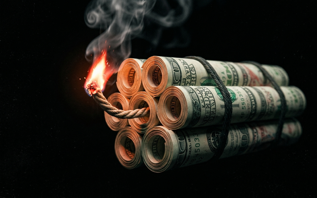 Rolled up dollar bills made to look like TNT with a lit string.